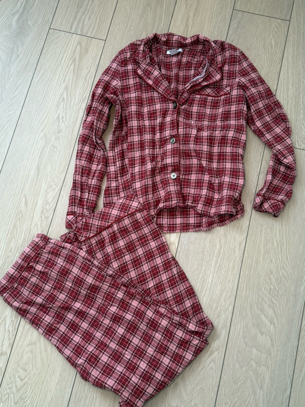 Small madewell Red Pink Plaid Button-Up Pajama Set